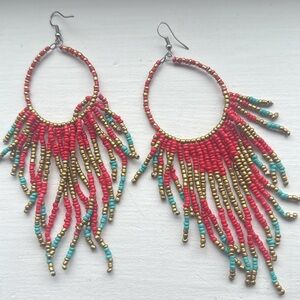 BOHO Red Beaded Statement Earrings